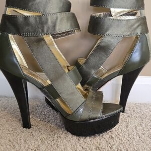 Bebe Green Heels with Strappy Design